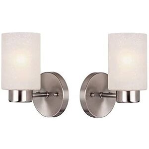Brand New Set of 2 Brushed Nickel Frosted Seeded Glass Wall Decor Light Fixtures